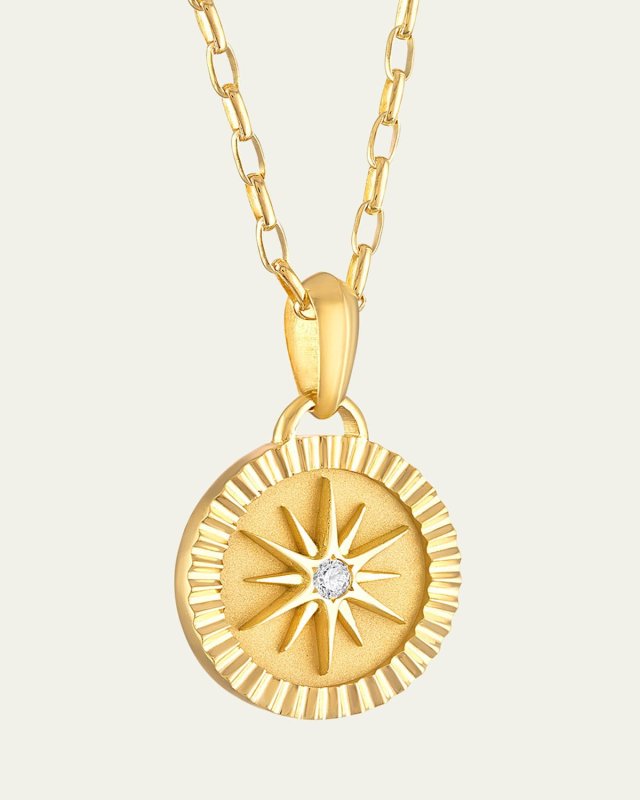 18K Yellow Gold Twelve Point Star Diamond Pendant Necklace